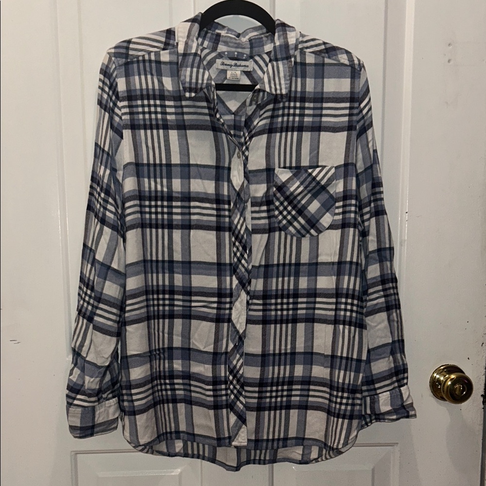 Tommy Bahama Blue and White Plaid Women's Shirt